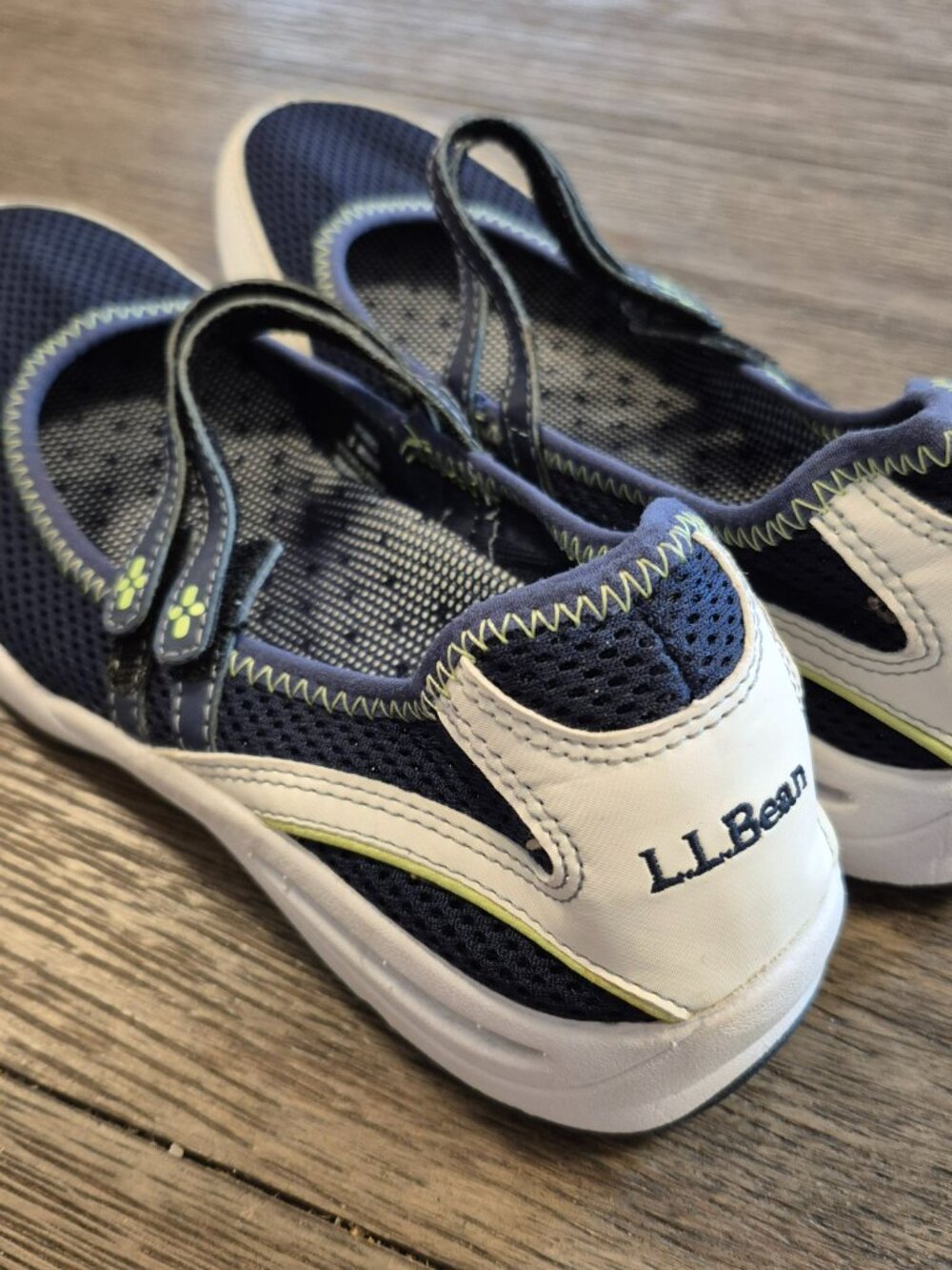 LL Bean Back Shoe Women's Size 8 Cove Mary Jane Mesh Adjustable Strap Navy Green